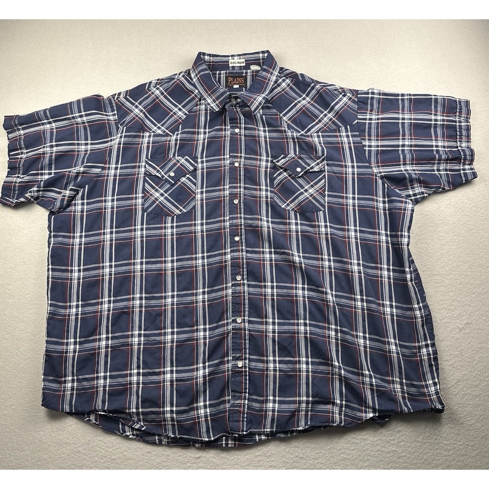 VTG Plains Western Wear Pearl Snap Cowboy Shirt 3X Big Man Plaid Blue